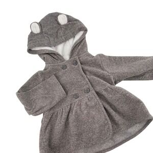 Carter's Fleece Hooded Jacket Baby 9M Gray Excellent Bear Ears Double Peacoat